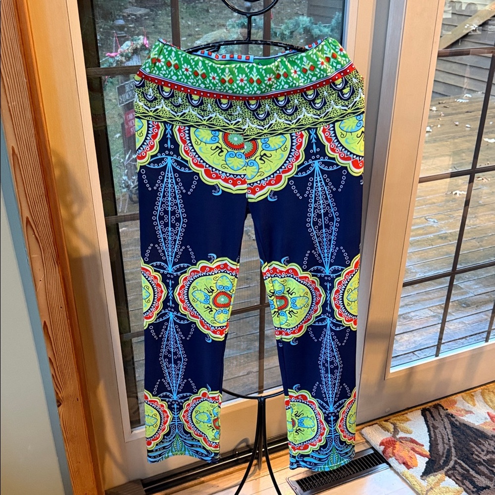 Flowy Bohemian Colorful Patterned Women's wide Band Yoga‎ Pants Sz M